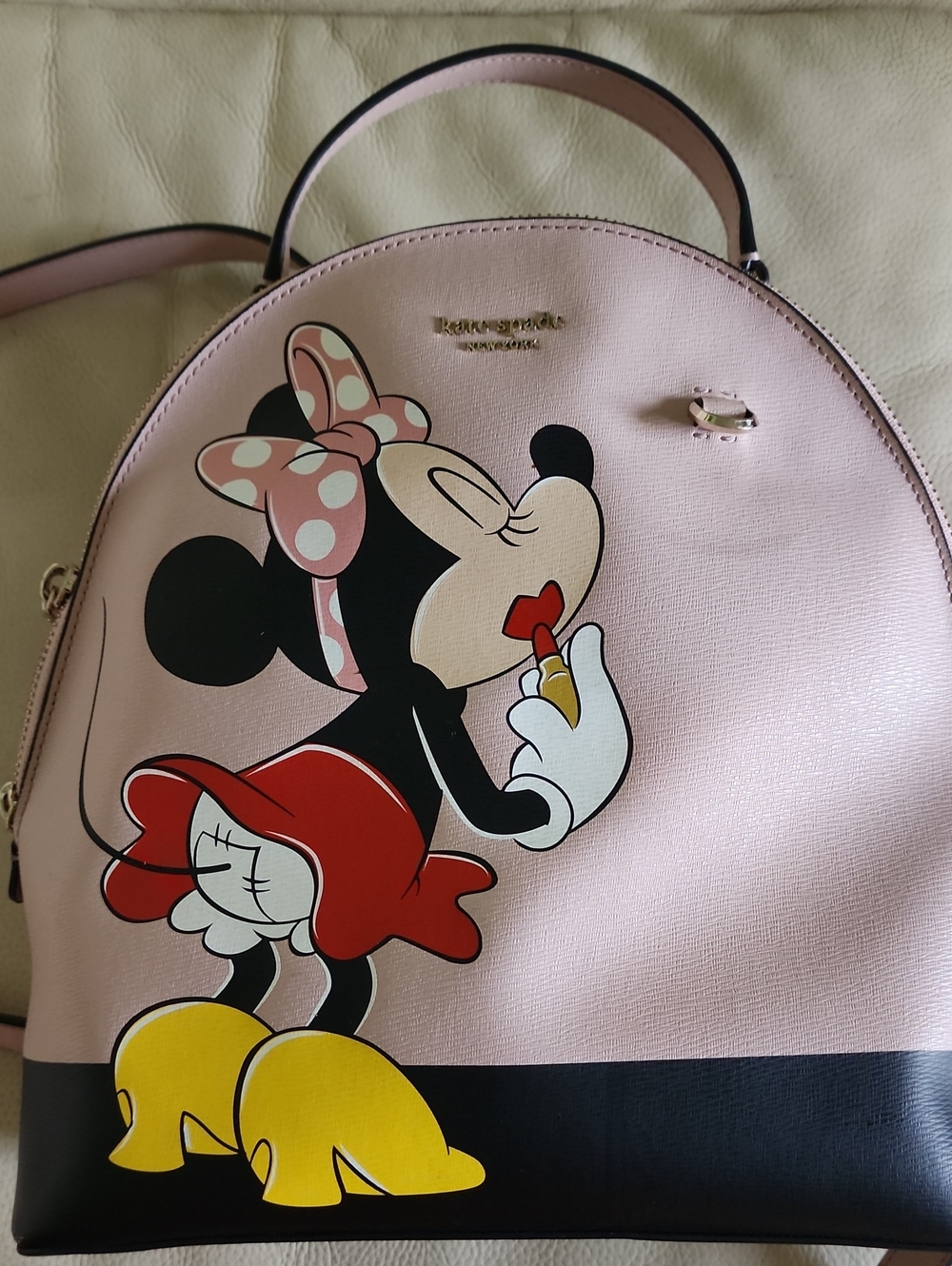 kate spade Pink Minnie Mouse Dome Backpack with Black Trim